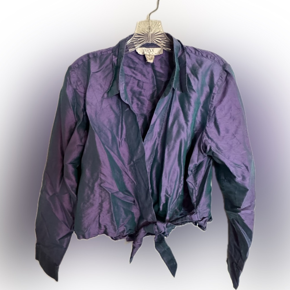 Nexx Petites Purple Silk Iridescent Wrap Blouse